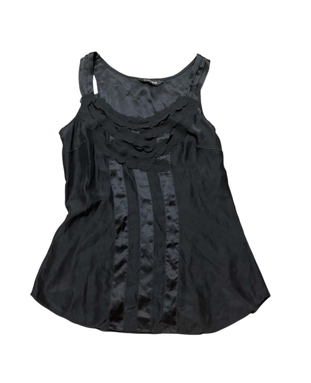 White House Black Market 100% Silk Ruffle Front Scalloped Tank Top